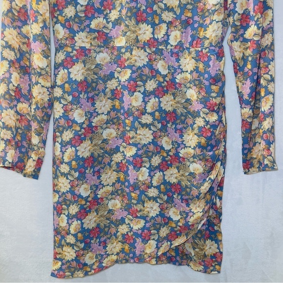 Lush Long Sleeve Floral Print Shoulder Pads Mini Dress size large - Picture 5 of 7